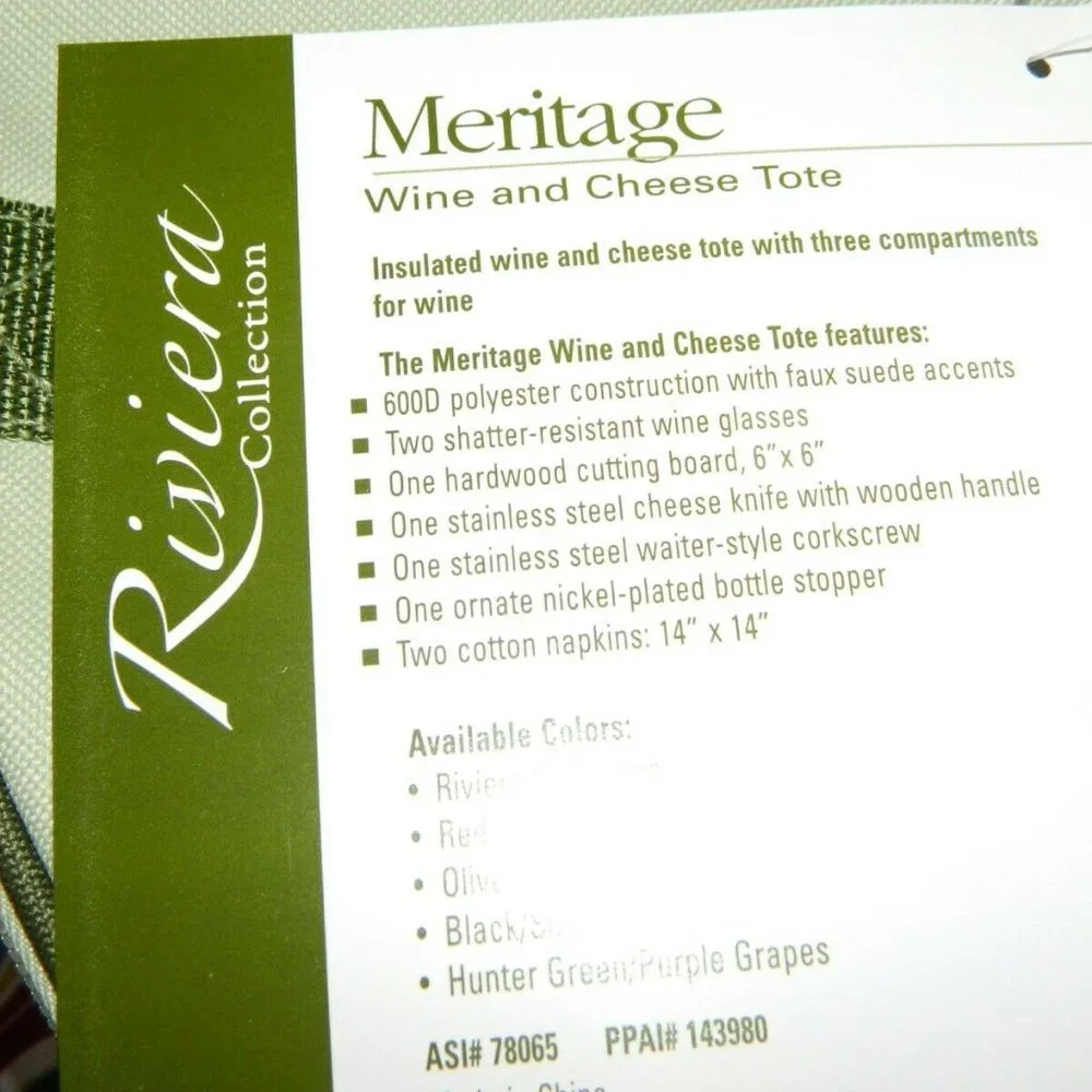 Picnic Time Meritage Wine & Cheese Tote Riviera Collection